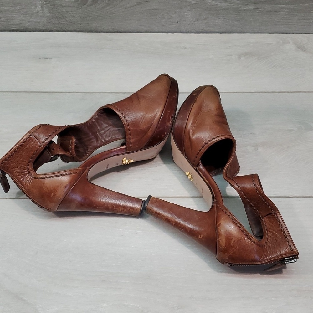 Prada Womens Ankle Zip Heels Pump Sandals shoes sz 37/7 - Picture 9 of 16